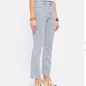 Mother The Hustler Ankle Fray All Aboard Blue White Pinstripe Jeans Size 28